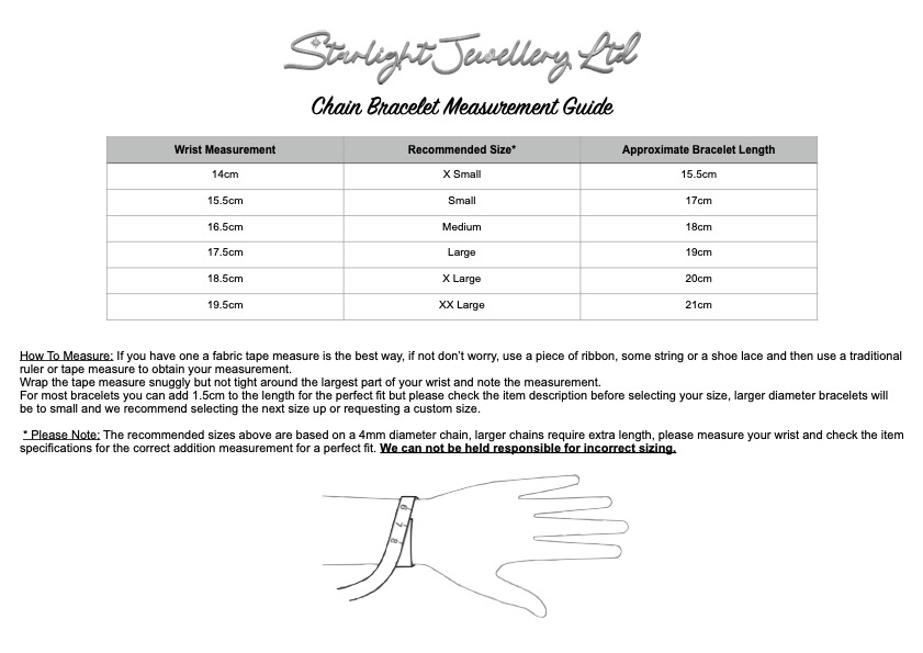 Chain Bracelet Size Guide